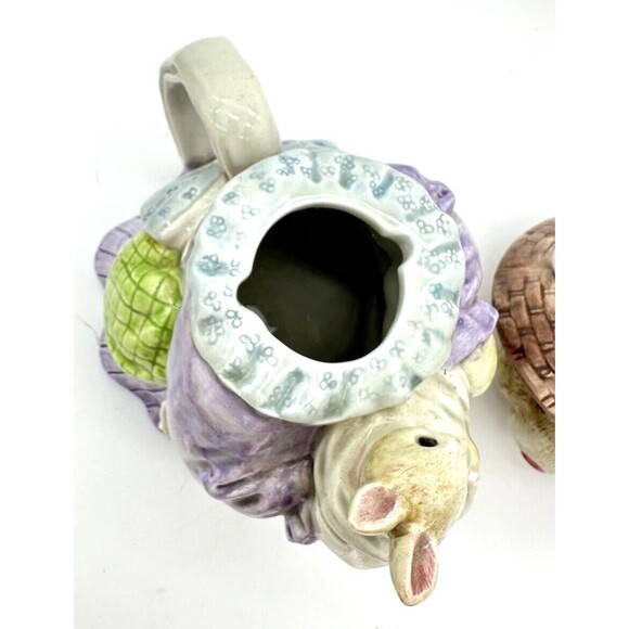 Fitz and Floyd Bunny Teapot OCI Omnibus 420Z Easter Bonnet Pastel Ceramic VTG - Picture 8 of 11
